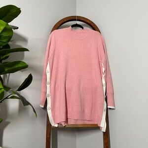 Chico’s XL Pink Side Buttons Cashmere Blend Tunic Mock Neck Sweater